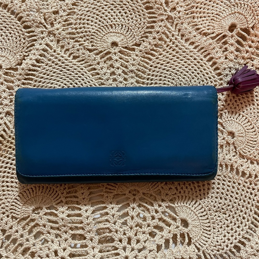 Loewe Blue Leather Wallet with Purple Tassel